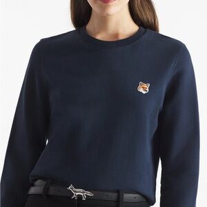 MAISON KITSUNE Dark Blue Sweatshirt with Fox Patch